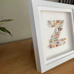Custom Made Initial Wall Art Sea Glass & Shells Framed Picture Nursery Decor Ocean Themed Handmade in Cornwall - thumbnail 3