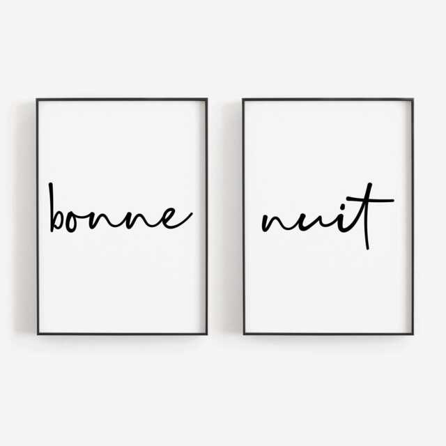 Bonne Nuit Print, French Set Of 2 Prints, Good Night Posters, Fun Typography Ideal For Bedrooms Or Guest Rooms, Room Art - image 1