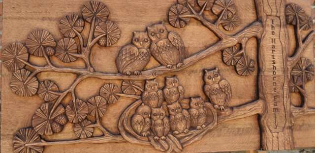 Custom Family Owl Wood Carving, Personalized Wall Art - 100cm X 50cm - image 1