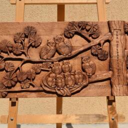 Custom Family Owl Wood Carving, Personalized Wall Art - 100cm X 50cm - thumbnail 2