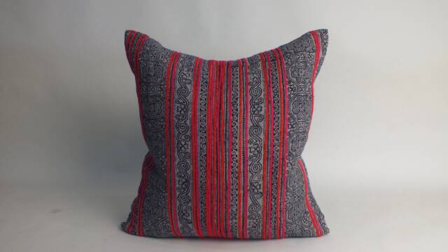 Vintage Hmong Batik Hemp Pillow Cover - Handwoven Tribal Textile Cushion - image 1
