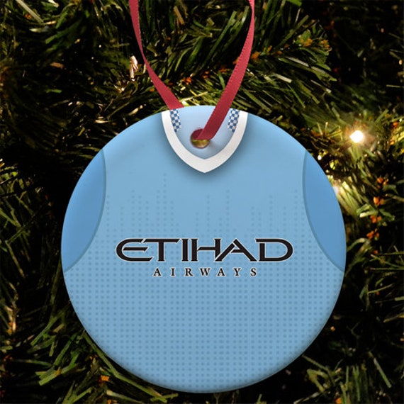 City 2012 Retro Home Shirt Kit Christmas Tree Decoration Bauble Flat Ceramic Great Gift Manchester Man