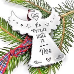 French Personalized Angel Tree Ornament, Baby's First Christmas Custom Decoration - thumbnail 3