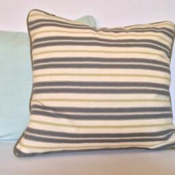 Green Striped Pillow Cover, Piped Cotton Canvas Cushion, 18x18 - thumbnail 3