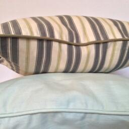 Green Striped Pillow Cover, Piped Cotton Canvas Cushion, 18x18 - thumbnail 2