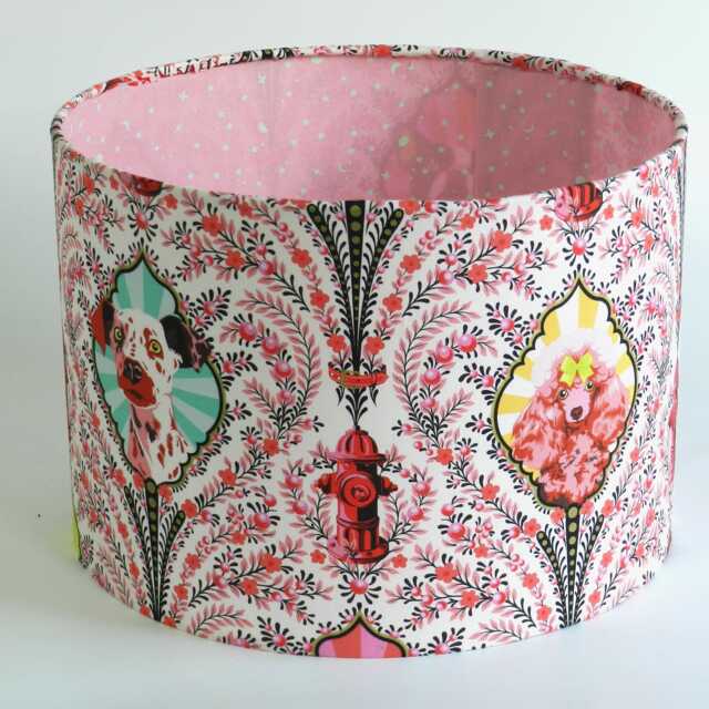 Handmade Dog Lampshade Tula Pink Besties Fabric, Table Or Ceiling, Quirky Home Decor - image 1