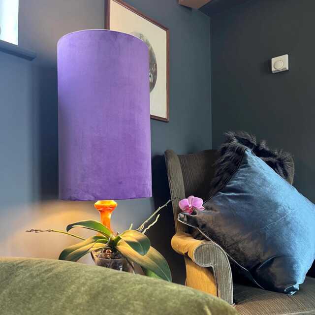 Purple Velvet Cylinder Lampshade, Extra Tall Lampshade Plain Purple Berry Velvet - image 1