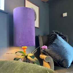 Purple Velvet Cylinder Lampshade, Extra Tall Lampshade Plain Purple Berry Velvet - thumbnail 1