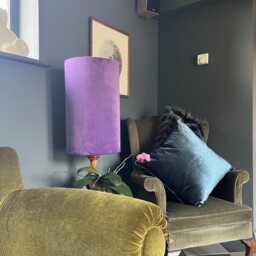 Purple Velvet Cylinder Lampshade, Extra Tall Lampshade Plain Purple Berry Velvet - thumbnail 2