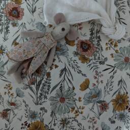 Floral Fitted Crib Sheet Muted Pink, Green, Yellow, Ivory Garden - 100% Cotton - thumbnail 4