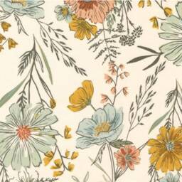 Floral Fitted Crib Sheet Muted Pink, Green, Yellow, Ivory Garden - 100% Cotton - thumbnail 2