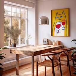Funny Cat Art Print, Pop Style Poster, Quirky Animal Wall Decor, Bar Cart Art, Yellow & Red Gallery Wall, Modern Lover Gift - thumbnail 2