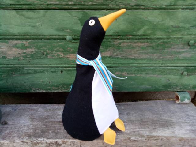Parky Penguin Doorstop/Bookend. Fabric Penguin Doorstop. Flat Packed Black Funny Doorstops. Animal Doorstops - image 1