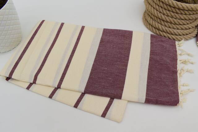 Burgundy Towel 40x70 Turkish Beach Towel, Organic Cotton Towel, Bath Towel, Dish Towel, Kitchen Towels Striped Soft Bll-Itlyn - image 1