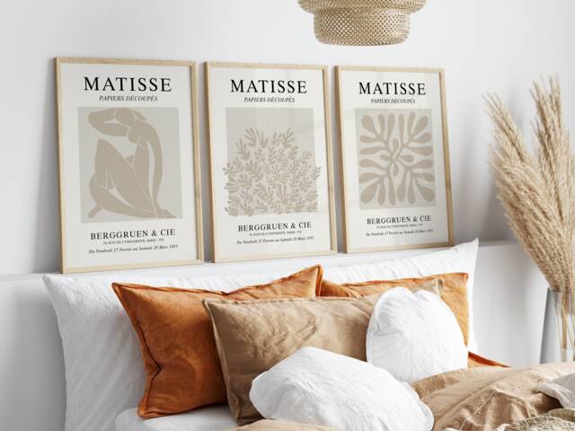 Matisse Art Prints Set Of 3, Beige Paper Cut-Out Style - image 1
