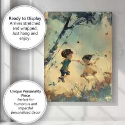 Dreamy Childhood Friendship Meadow Impressionist Painting Canvas Wall Art Print Decor Picture Ready To Hang - thumbnail 3