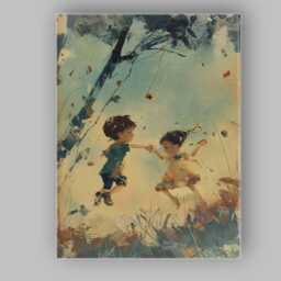 Dreamy Childhood Friendship Meadow Impressionist Painting Canvas Wall Art Print Decor Picture Ready To Hang - thumbnail 1
