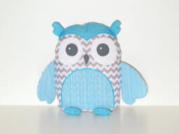 Pillow Cover, Custom Owl, Nursery Owl Pillow, Accent Aqua Blue, White & Gray Chevron Stripes Dots - thumbnail 1