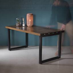 Industrial Dining Table - Solid Wood With Black Metal Legs Koda - thumbnail 1