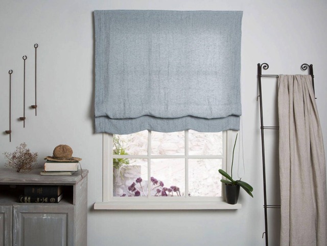 Linen Roman Blind - Shade-Roman in Grey Blue Color-Hardware Is Included Made To Measure Blind- Custom Blind - image 1