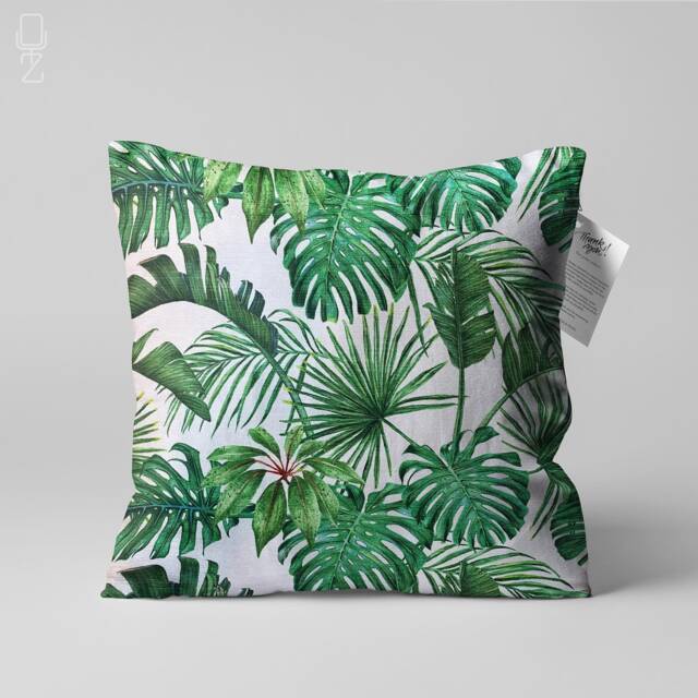 Cushion Cover With Green Tropical Palm & Eucalyptus Leaves, Double Sided Printing Throw Pillow On The Chenille Multi Size Options - image 1