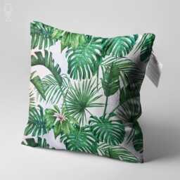 Cushion Cover With Green Tropical Palm & Eucalyptus Leaves, Double Sided Printing Throw Pillow On The Chenille Multi Size Options - thumbnail 3
