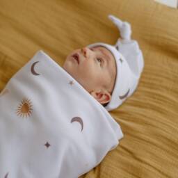 Celestial Moon & Sun Organic Baby Blanket Set - Gots Certified Cotton With Hat, Soft & Cozy, Unique Shower Gift, 0-6 Months - thumbnail 3