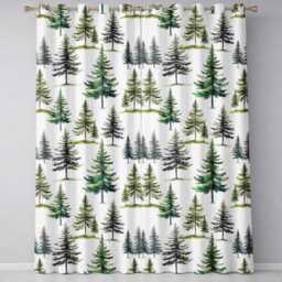 Watercolor Pine Tree Forest Seamless Pattern Cream Background Readymade Eyelet Ring Top Thermal 100% Blackout Curtains - thumbnail 2