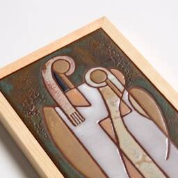 Motherhood Art Tile Womens Day Handmade Ceramics Wall Wedding Gift Modern Figures Original Artwork Ceramic Love Minimal Khaki Decor - thumbnail 2