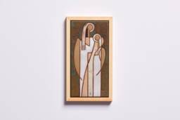 Motherhood Art Tile Womens Day Handmade Ceramics Wall Wedding Gift Modern Figures Original Artwork Ceramic Love Minimal Khaki Decor - thumbnail 1