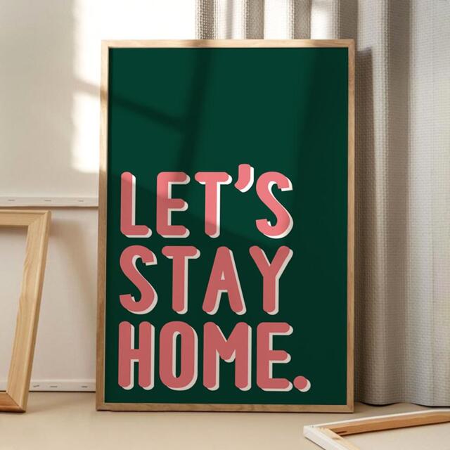 Let's Stay Home Quote Art Canvas Poster, Trendy Wall Art, Apartment Aesthetic Decor, Retro Printed Gift - image 1