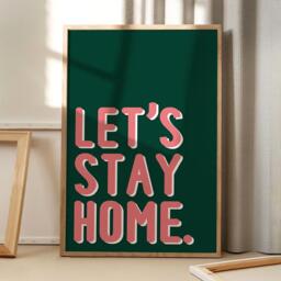 Let's Stay Home Quote Art Canvas Poster, Trendy Wall Art, Apartment Aesthetic Decor, Retro Printed Gift - thumbnail 1