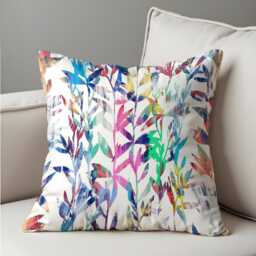 Colorful Abstract Botanical Cushion Cover, Rainbow Watercolor Leaves Pillow Case, Modern Artistic Throw Bright Home Decor - thumbnail 4