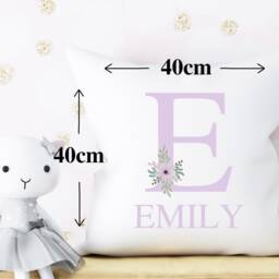 Lilac Nursery Decor, Girls Bedroom Personalised Cushion, Floral Pillow, Flower Theme Nursery, Accessories Baby Girl - thumbnail 2