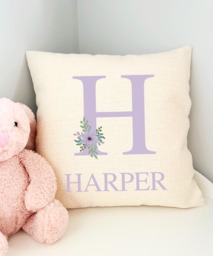 Lilac Nursery Decor, Girls Bedroom Personalised Cushion, Floral Pillow, Flower Theme Nursery, Accessories Baby Girl - thumbnail 1