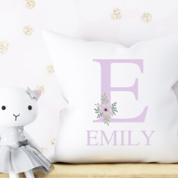 Lilac Nursery Decor, Girls Bedroom Personalised Cushion, Floral Pillow, Flower Theme Nursery, Accessories Baby Girl - thumbnail 3