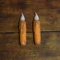 Set Of - 2 Two Harvest Orange Grubby 4 Inch Led Wax Dipped Battery Operated Flameless Timer Taper Candles, Country Primitive Home Decor - thumbnail 4