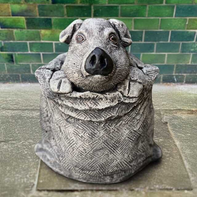 Funny Pig in Sack Statue Cement Gift Whimsical Farm Animal Decor Cute Bag Ornament Outdoor Garden Humor Pig Lover Figurine - image 1