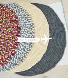 4 Feet Rainbow/Gray/Cream/Multigray To Pick Handmade Pom Rug For Either Baby Nursery Room, Living Room Decor, Or Dorm Decor - thumbnail 1