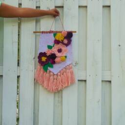 Floral Decor, Weaving, Boho Nursery Wall Tapestry, Bohemian Textile Art, Woven Hanging, Large Hanging - thumbnail 2