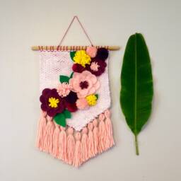 Floral Decor, Weaving, Boho Nursery Wall Tapestry, Bohemian Textile Art, Woven Hanging, Large Hanging - thumbnail 4