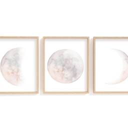 Moon Phases Print - Art Illustration Set Of 3 Spiritual Pink Full Moon Half Home Decor Crescent Moons - thumbnail 2