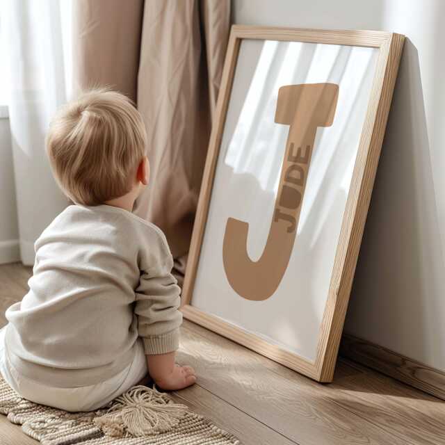 Personalised Initial Print, Boys Bedroom Decor, Nursery Girls Baby Boy, Toddler Wall Art, Art - image 1