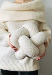 White Boucle Pillow, Boucle Knot Scandinavian Cushion, Cute Accent Ball Original Housewarming Gift - thumbnail 1