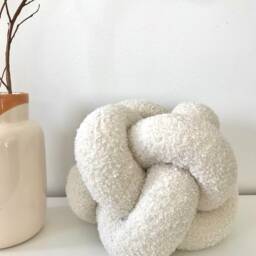 White Boucle Pillow, Boucle Knot Scandinavian Cushion, Cute Accent Ball Original Housewarming Gift - thumbnail 3