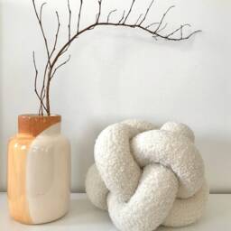 White Boucle Pillow, Boucle Knot Scandinavian Cushion, Cute Accent Ball Original Housewarming Gift - thumbnail 2