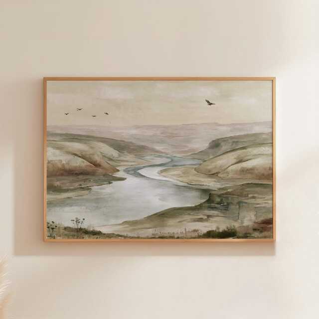 River Valley Poster, Neutral Hills Wall Art, Soft Landscape Print - image 1
