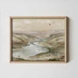River Valley Poster, Neutral Hills Wall Art, Soft Landscape Print - thumbnail 3