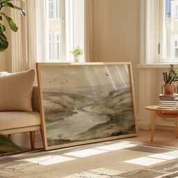 River Valley Poster, Neutral Hills Wall Art, Soft Landscape Print - thumbnail 4