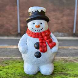 Concrete Snowman in Hat Figurine Cement Statue Outdoor Holiday Sculpture Handmade Winter Garden Decor Stone Frosty Ornament - thumbnail 4